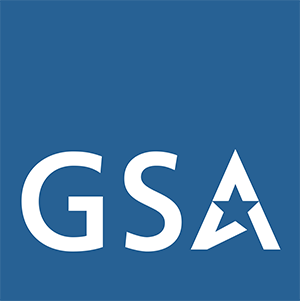 the g s a logo on a blue background